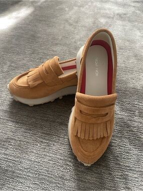 Platform Fringe Penny Loafers in Tan Suede - Women